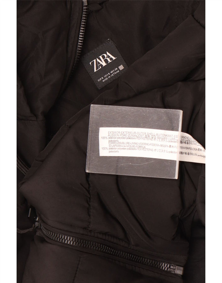 Zara Womens Oversized Crop Hooded Wattierte Jacke UK 10 Small Schwarz Polyester