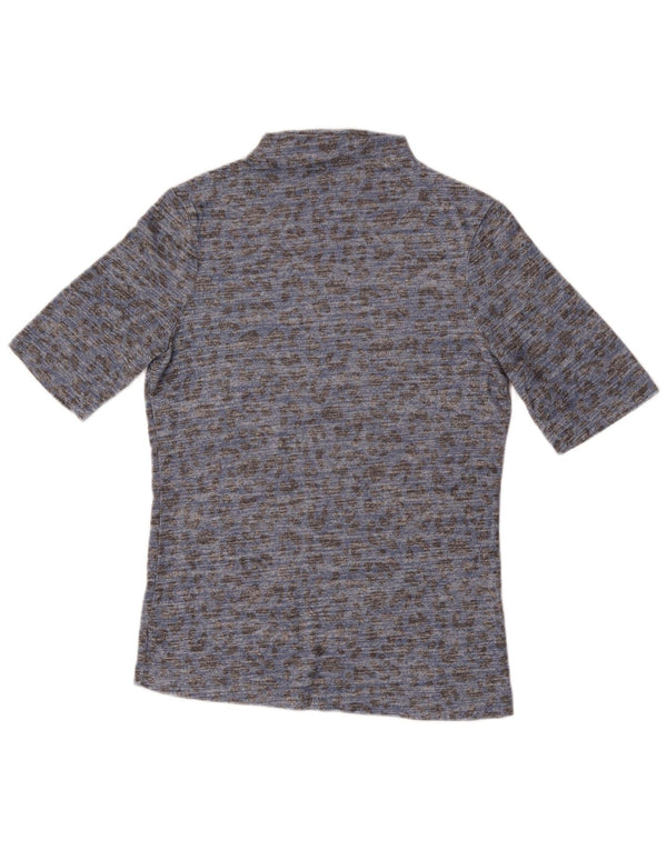 Marks & Spencer Damen T-Shirt Top UK 12 Mittelblaue Viskose mit Animal-Print