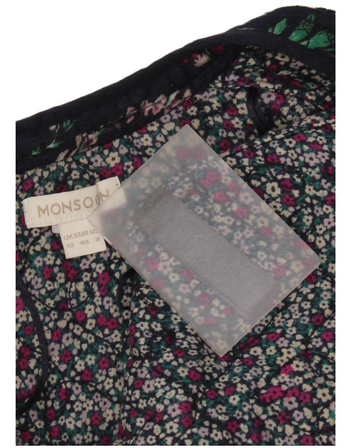 Offene Blazerjacke für Damen von Monsoon, Gr. 12, mittleres Marineblau, Baumwolle mit Blumenmuster