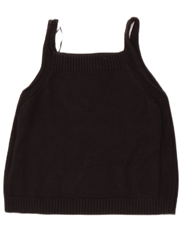 The White Company Womens Label Crop Knit Cami Top UK 12 Medium Black Cotton