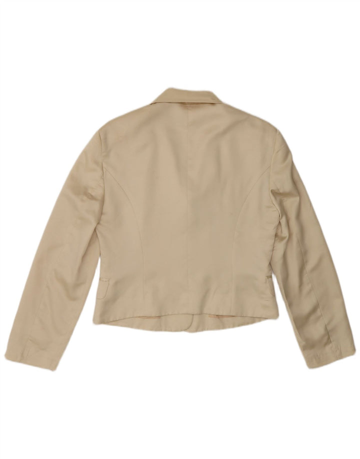 Benetton Womens Crop 3 Button Blazer Jacke IT 44 Medium Beige Polyester