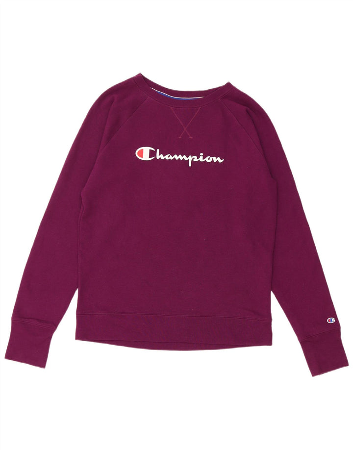Champion Damen Grafik-Sweatshirt-Pullover UK 14 Medium Maroon