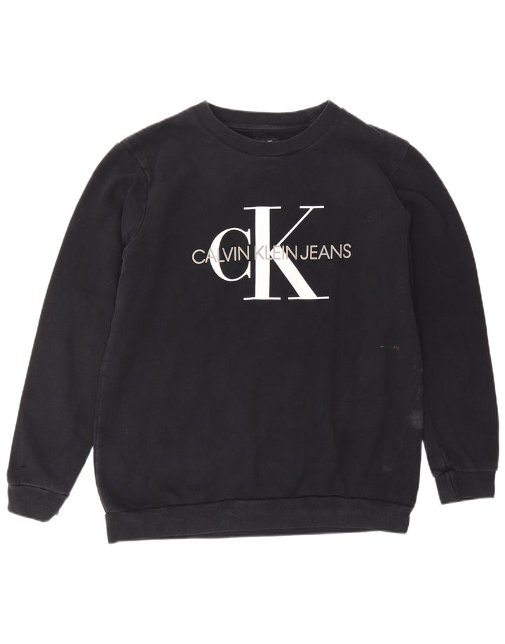 CALVIN KLEIN JEANS Mens Graphic Sweatshirt Jumper Small Black Cotton