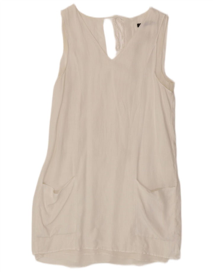 Ärmelloses Etuikleid für Damen von Zara, Gr. 10, Größe S, Weiß, Leinen