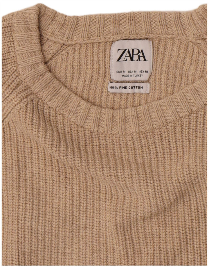 Zara Herren-Pullover mit Rundhalsausschnitt, mittelbeige Baumwolle