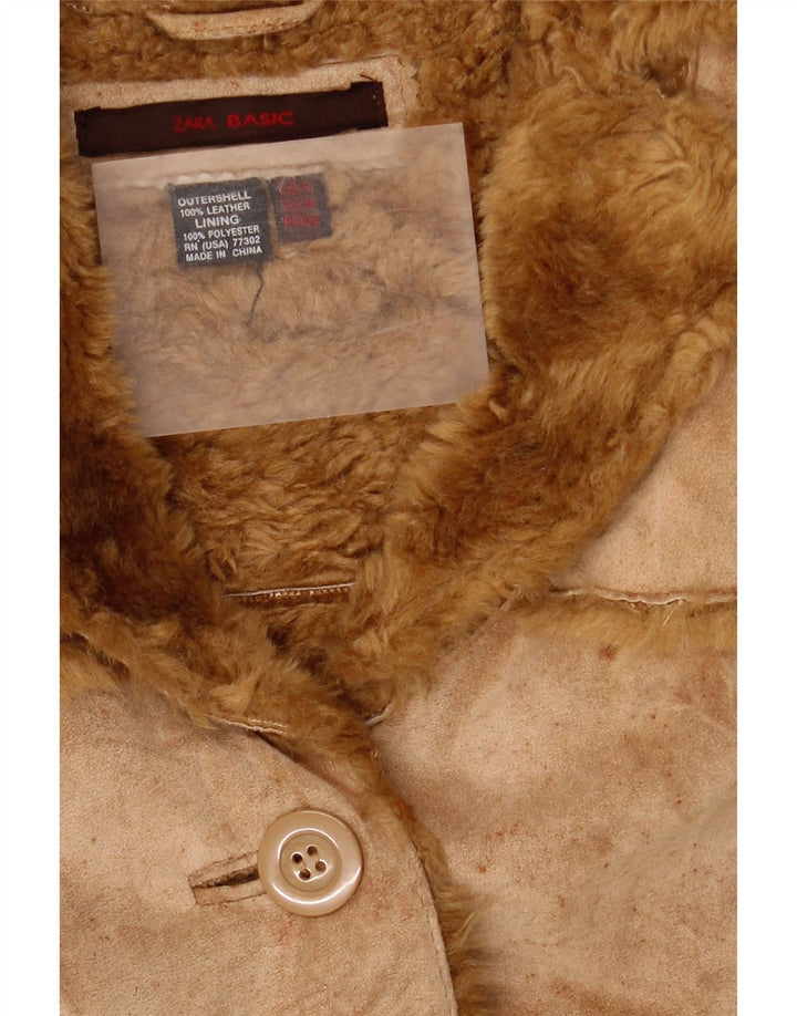 Zara Damen Lammfelljacke UK 14 Medium Beige Leder