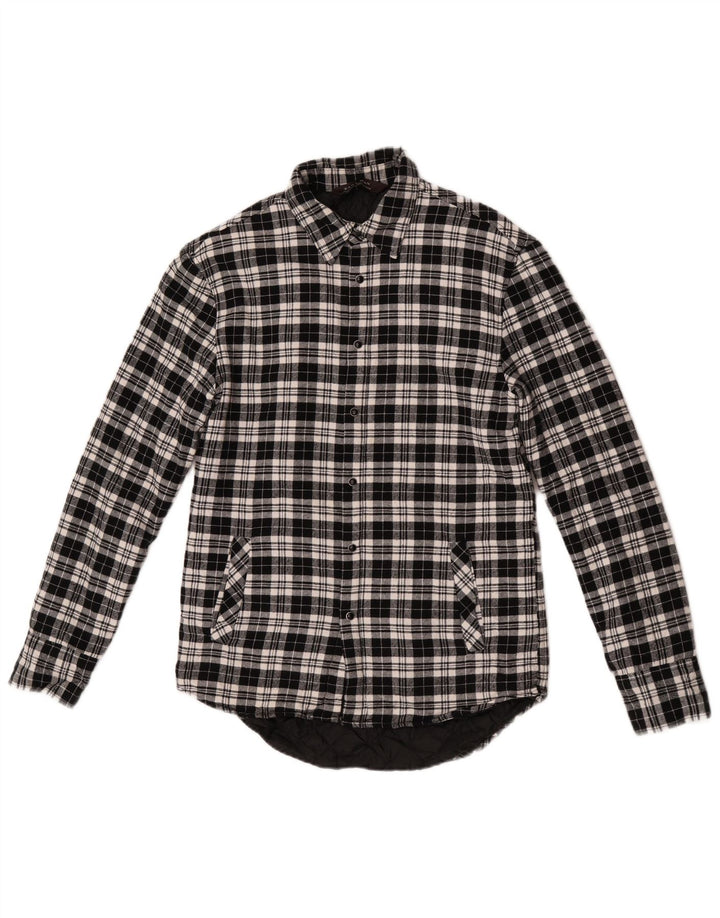 Zara Herren-Lumberjack-Flanellhemd, klein, schwarz, kariert, Baumwolle