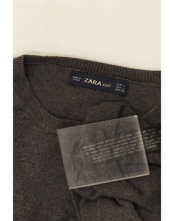 Zara Damen-Pullover mit Rundhalsausschnitt, Gr. 14, große graue Viskose
