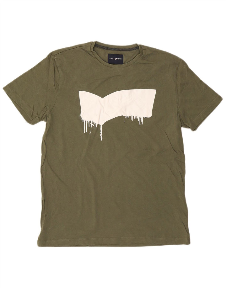GAS Herren-T-Shirt mit Grafik, groß, Khaki, Baumwolle