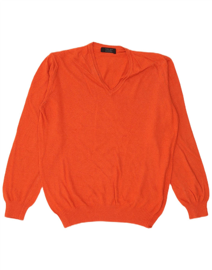 Zara Herren V-Ausschnitt Pullover Pullover XL Orange Viskose