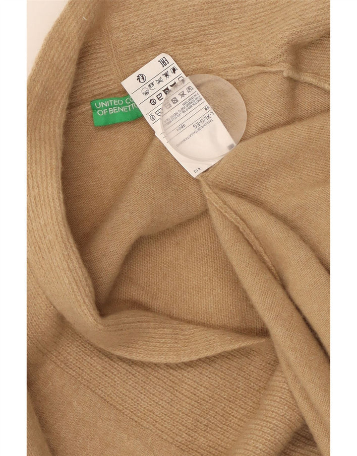 Benetton Damen Longline Open Cardigan Pullover UK 16 Large Beige Wolle