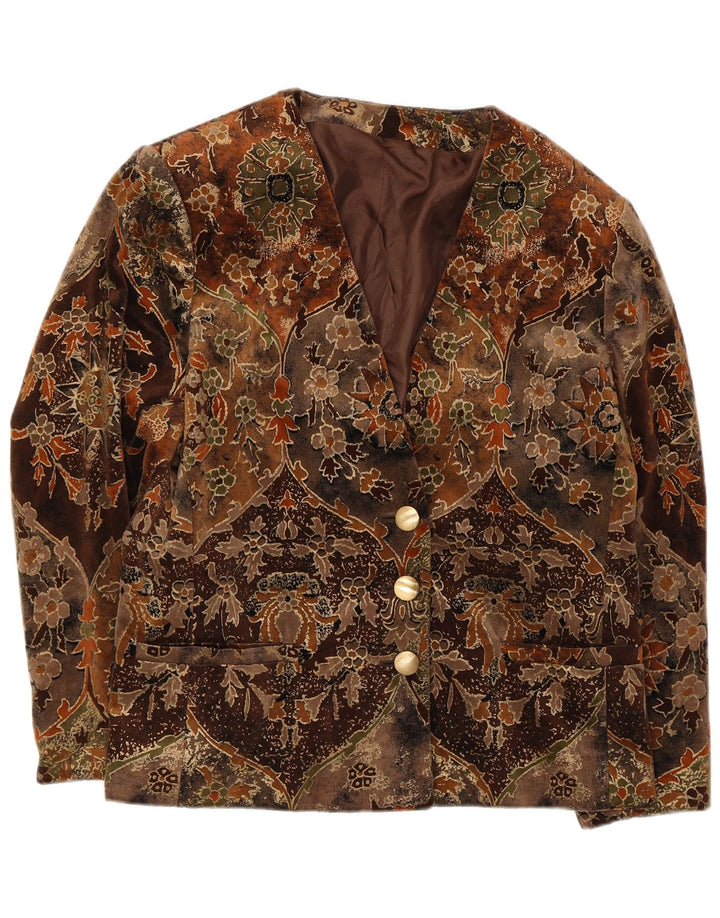 Marina Rinaldi Damen-Blazerjacke mit 3 Knöpfen, Größe 21, Mittelbraun mit Blumenmuster