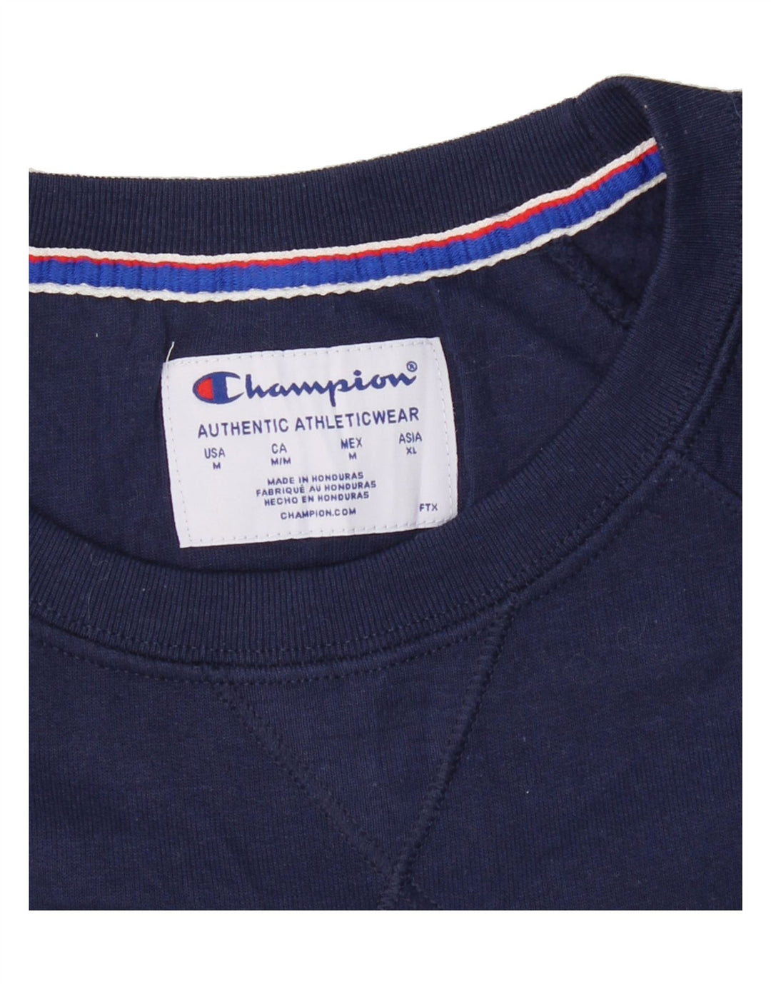 CHAMPION Mens Graphic Sweatshirt Jumper Medium Navy Blue Polyester Vintage Champion and Second-Hand Champion from Messina Hembry 