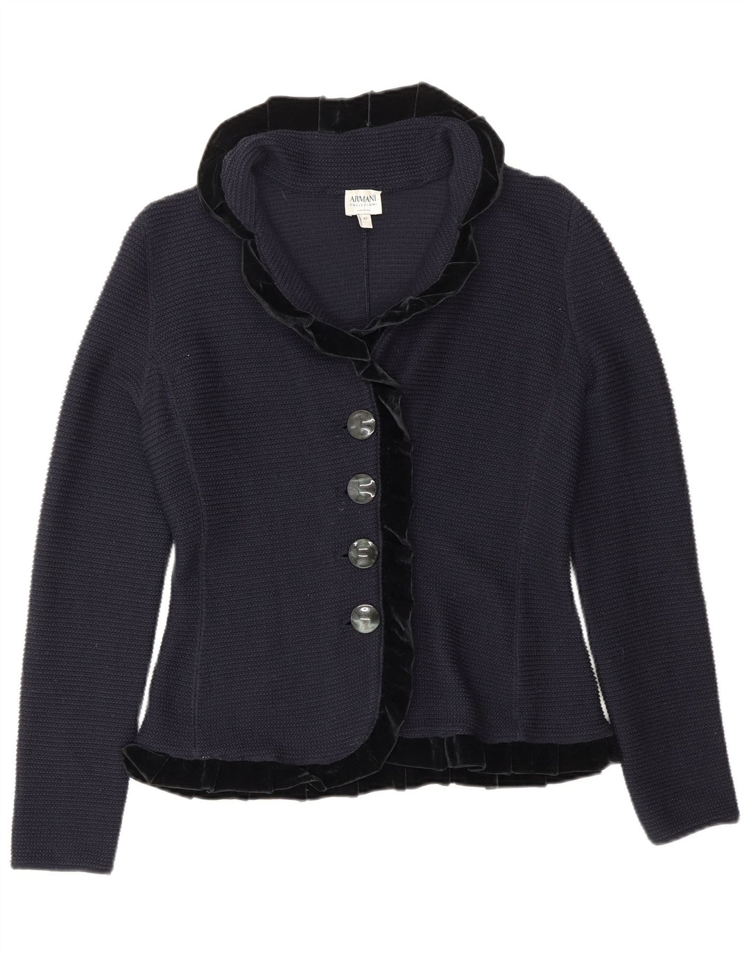 ARMANI Damen-Cardigan mit Rüschen vorne, IT 42, mittleres Marineblau