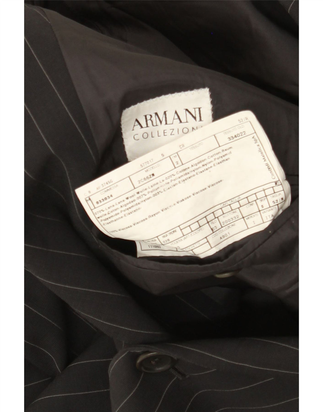 Armani Collezioni Herren-Blazer mit 3 Knöpfen, IT 52, groß, schwarzer Nadelstreifen