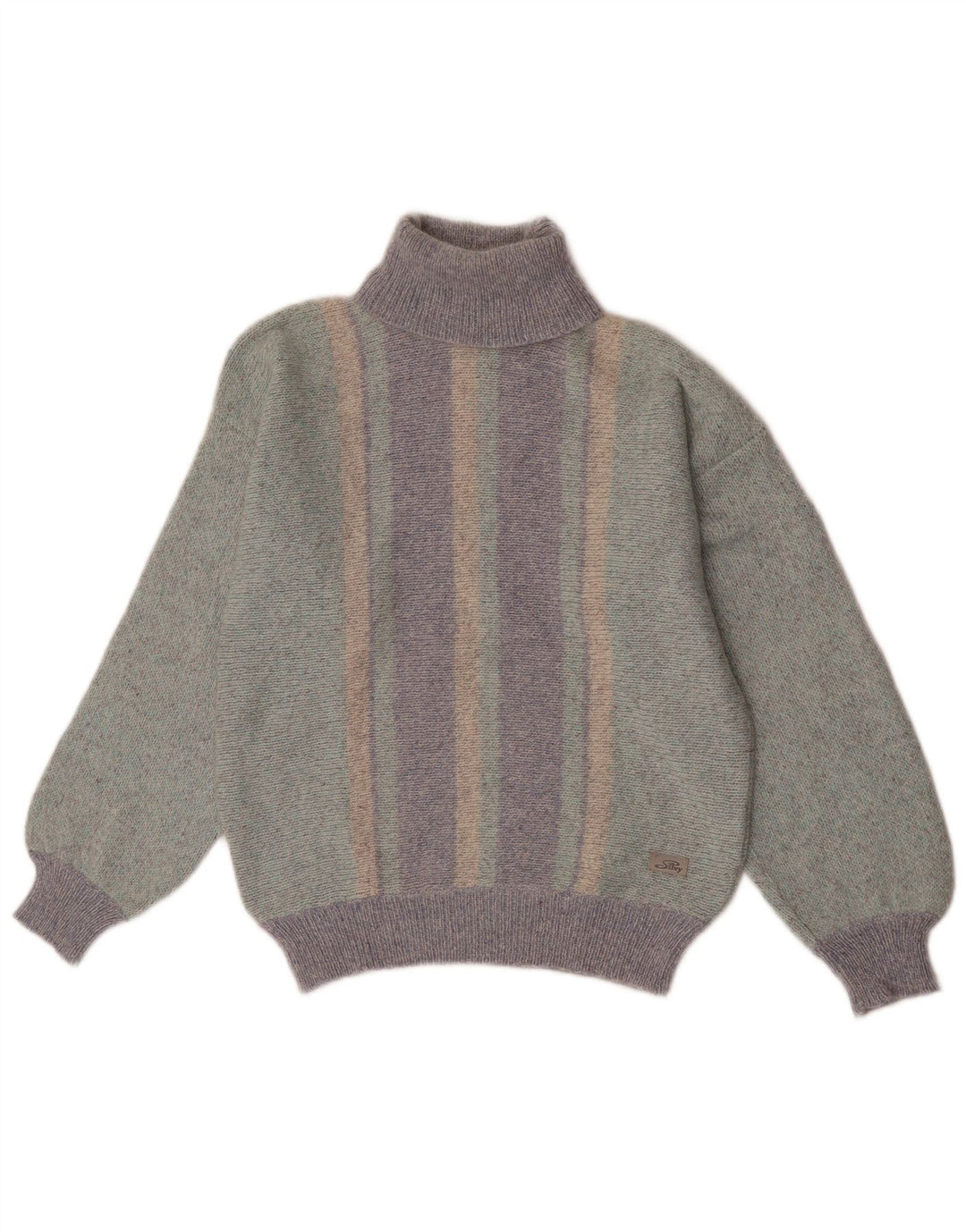 Silvy Damen Rollkragenpullover IT 44 Mittelgrün gestreifte Wolle
