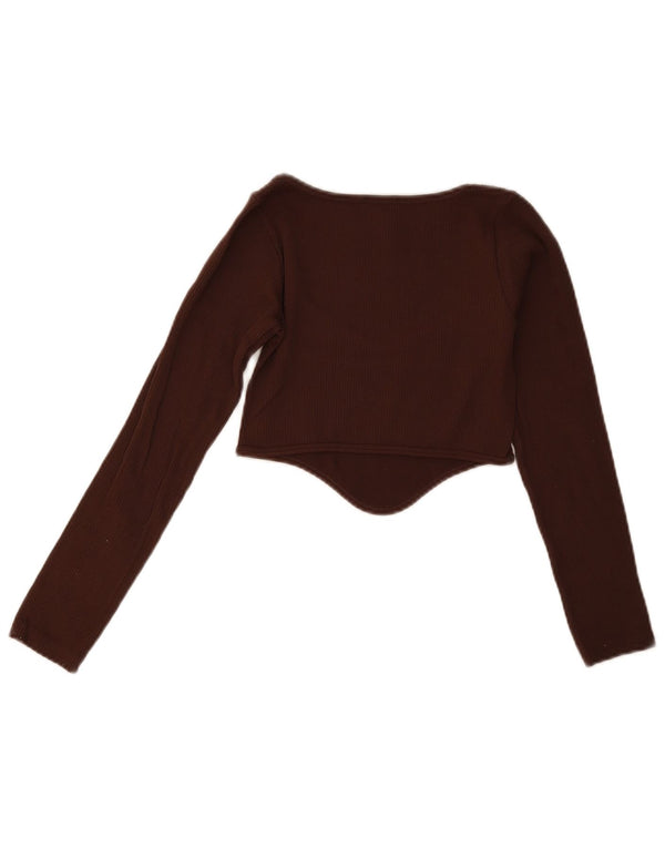 Zara Damen Crop Top Langarm UK 4 XS Burgund