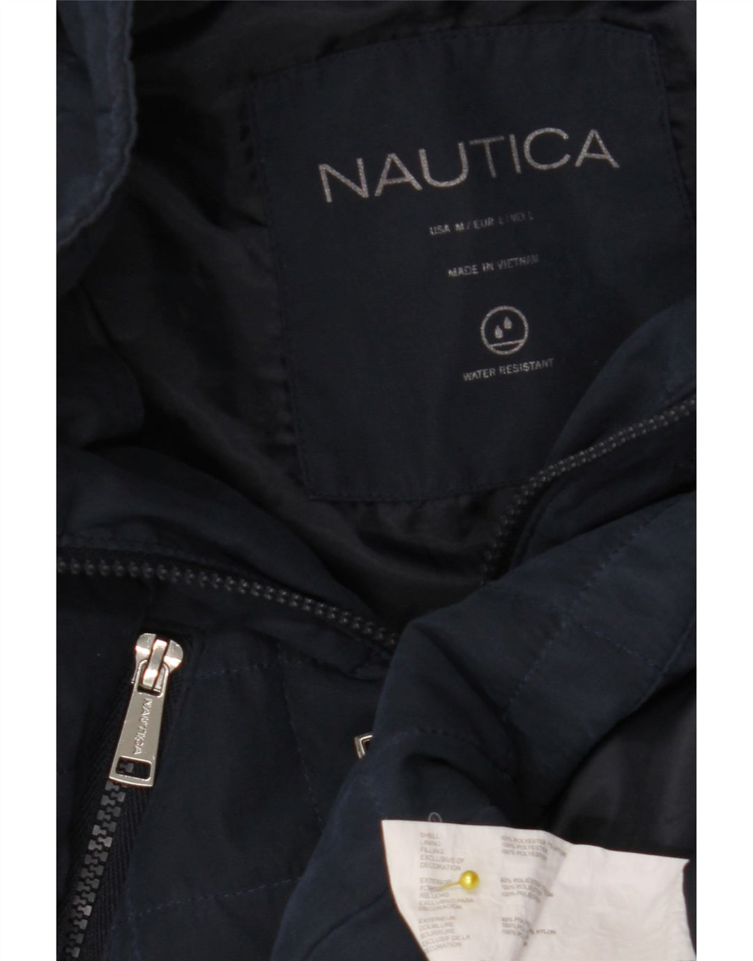 NAUTICA Wattierter Damenmantel mit Kapuze, UK 14, Größe L, Marineblau, Polyester