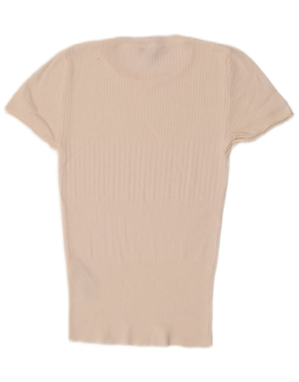 Topshop Damen T-Shirt Top UK 8 Small Off White Viscose