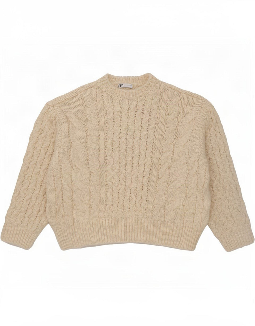 Zara Damen-Pullover, übergroß, Rundhalsausschnitt, Gr. 12, Mittel, gebrochenes Weiß