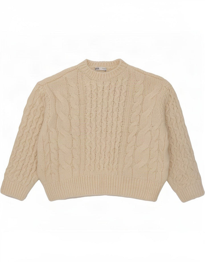 Zara Damen-Pullover, übergroß, Rundhalsausschnitt, Gr. 12, Mittel, gebrochenes Weiß