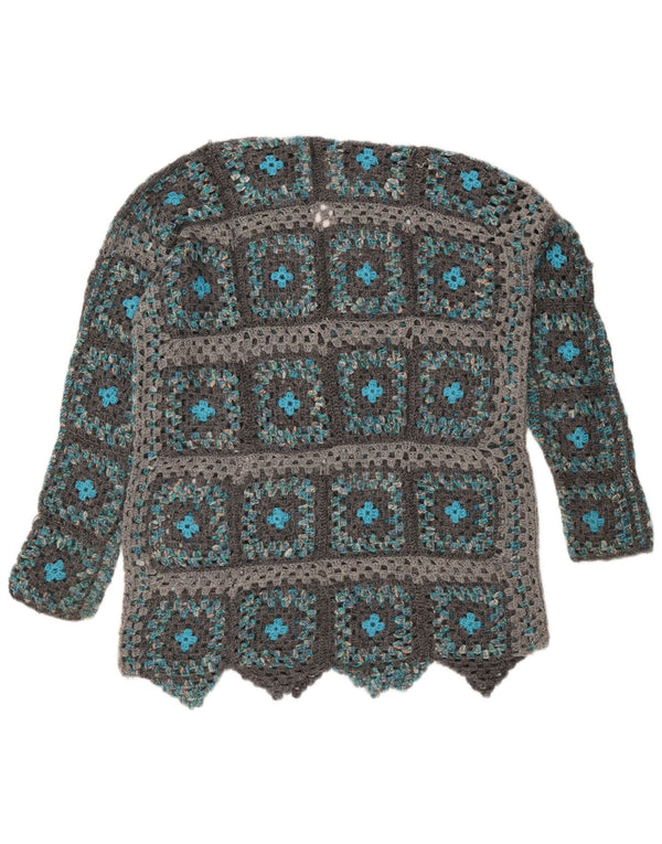 Vintage Damen Häkelpullover mit V-Ausschnitt UK 20 2XL Grau geblümt