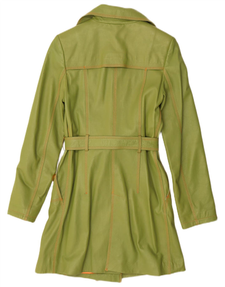 Benny's Zweireihiger Ledermantel für Damen, UK 12, mittelgrünes Leder