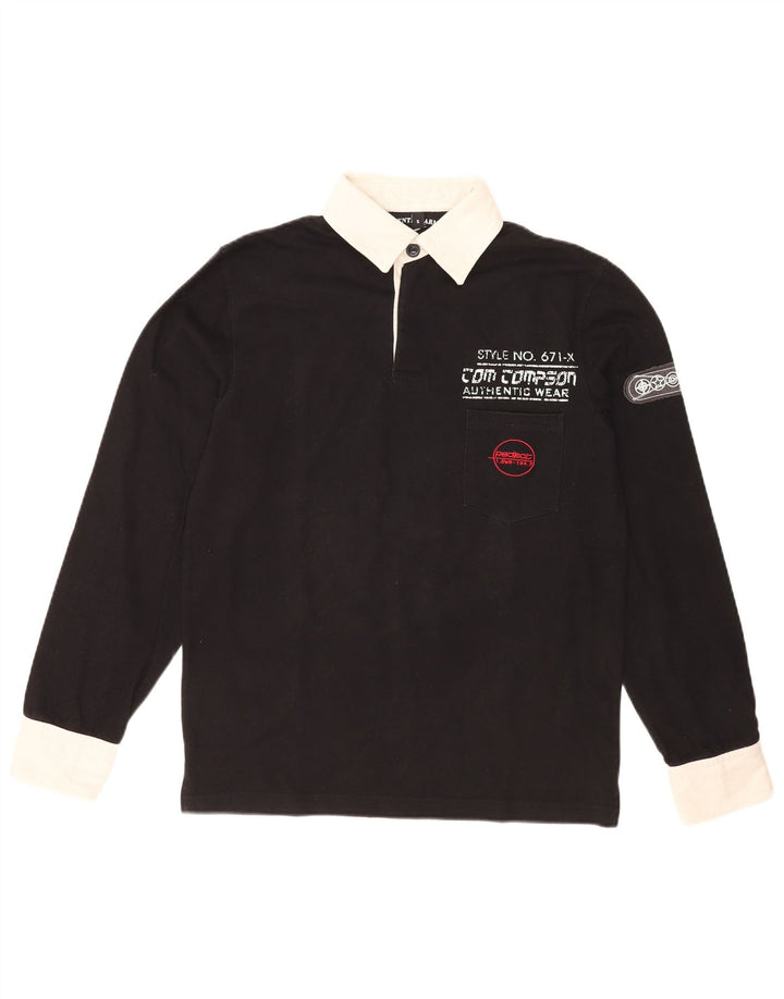 Tom Tompson Herren Rugby-Poloshirt mit Grafik, Größe S, Schwarz, Farbblock