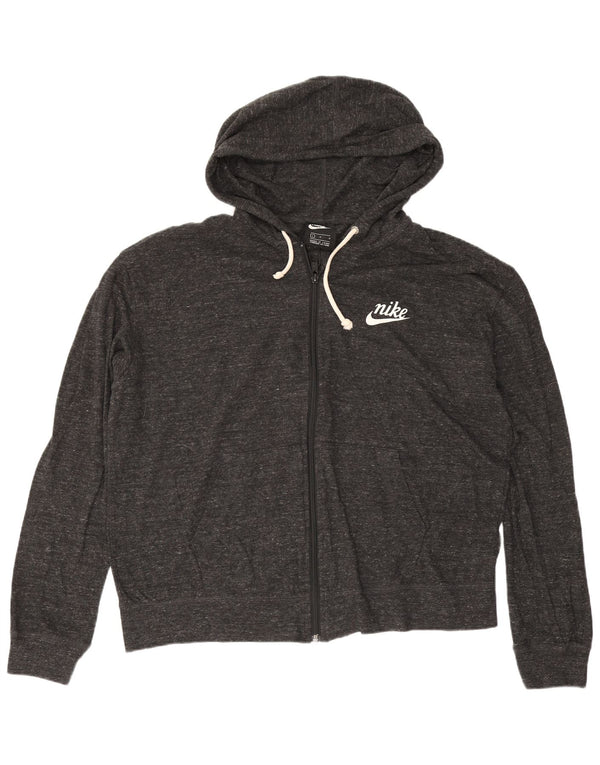 Nike Damen Zip Hoodie Pullover UK 16 Große grau gefleckte Baumwolle