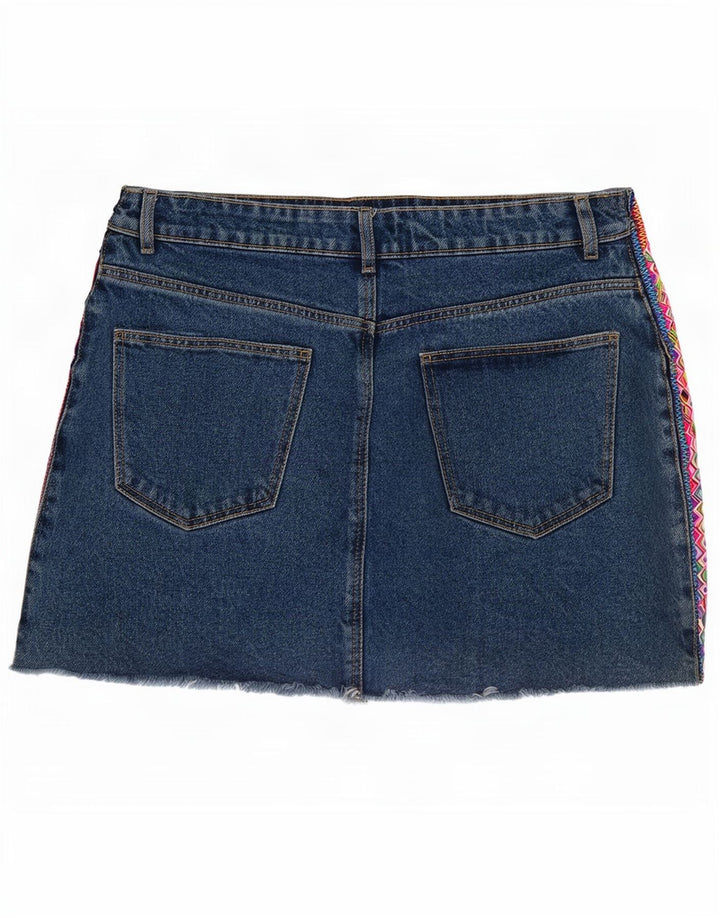Zara Damen Mini-Jeansrock Medium W28 Blau Geometrisch