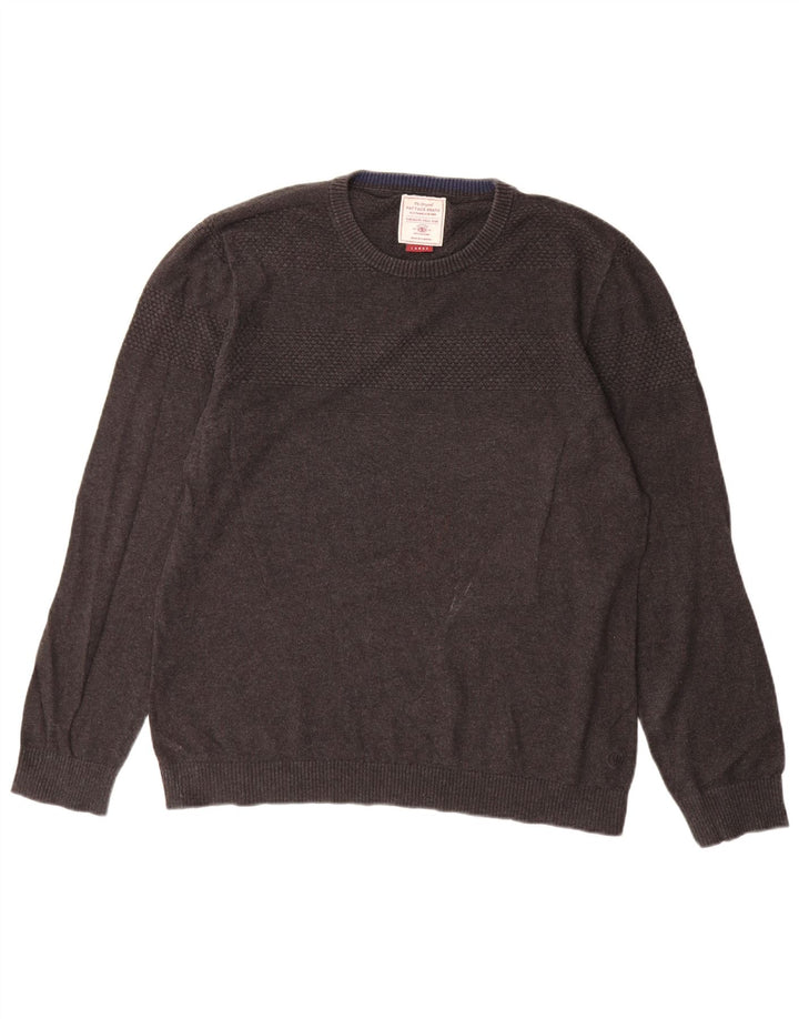 Fat Face Herren-Pullover mit Rundhalsausschnitt, Größe L, aus grauer Baumwolle