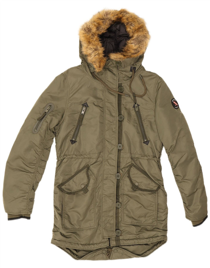 Superdry Damen-Parkajacke mit Kapuze, UK 12, Medium Khaki, Nylon