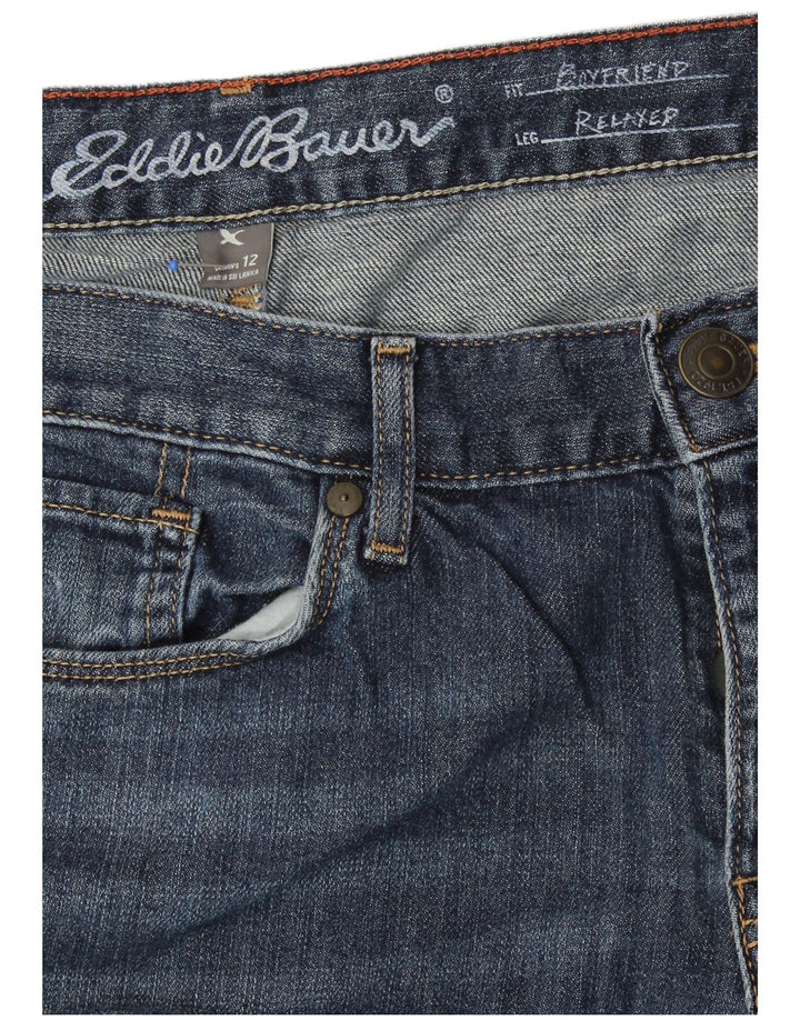 Eddie Bauer Damen Boyfriend Tapered Jeans US 12 Large W34 L30 Blaue Baumwolle