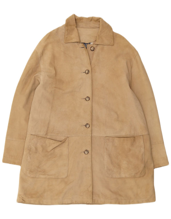 VINTAGE Damen Wildledermantel IT 46 Großes beiges Leder