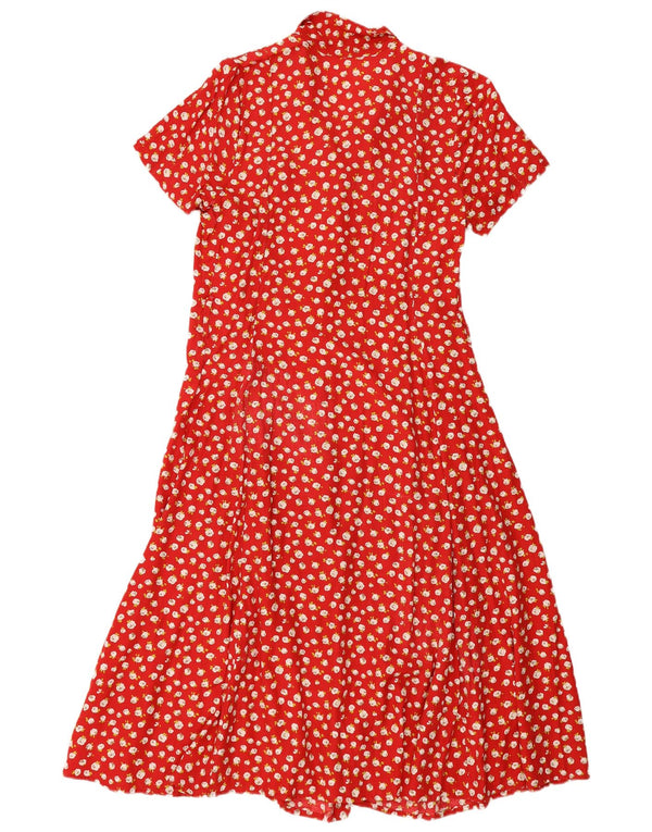 Vintage Damen Kurzarm-Hemdkleid UK 12 Mittelrot geblümt