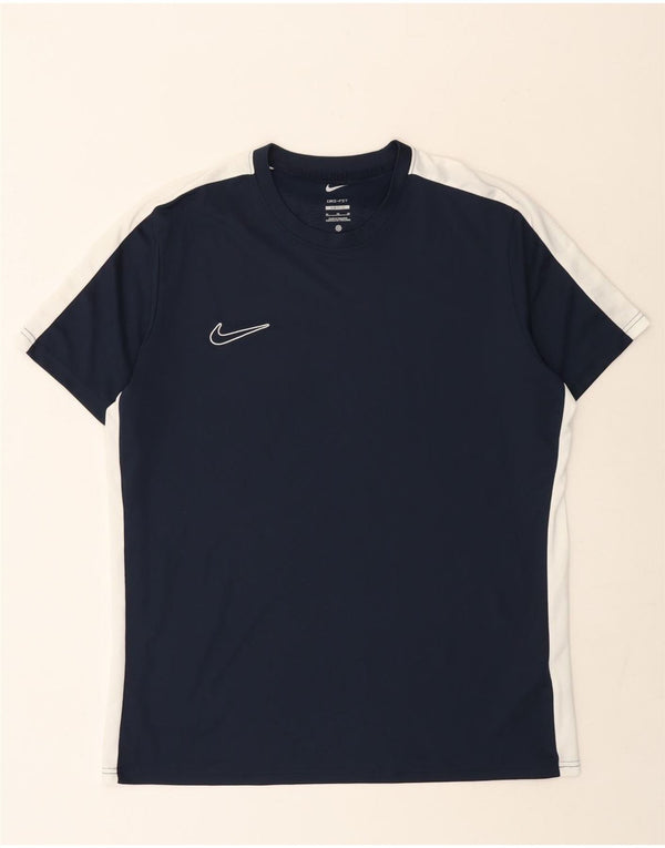 Nike Herren Dri Fit Slim Fit T-Shirt Top XL Marineblau Colourblock Polyester