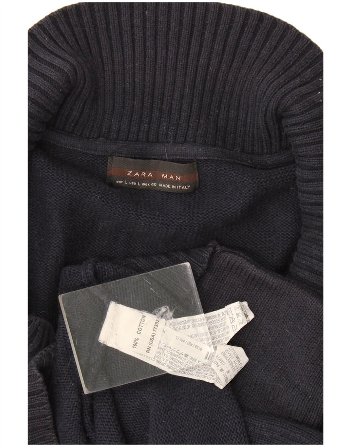 Zara Herren-Strickjacke, groß, marineblau, Baumwolle