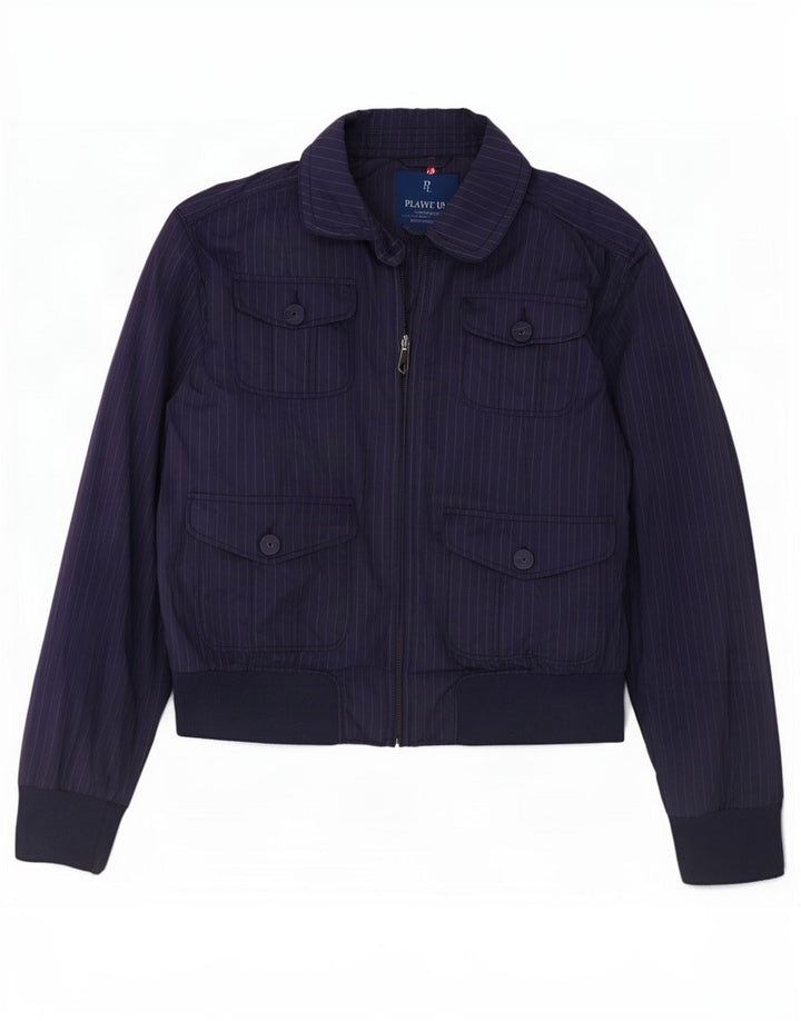 Playlife Damen Bomberjacke UK 16 Large Marineblau gestreift Polyester