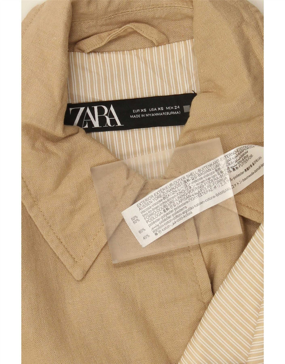 Zara Damen Übergroße Bomberjacke UK 6 XS Beige Viskose