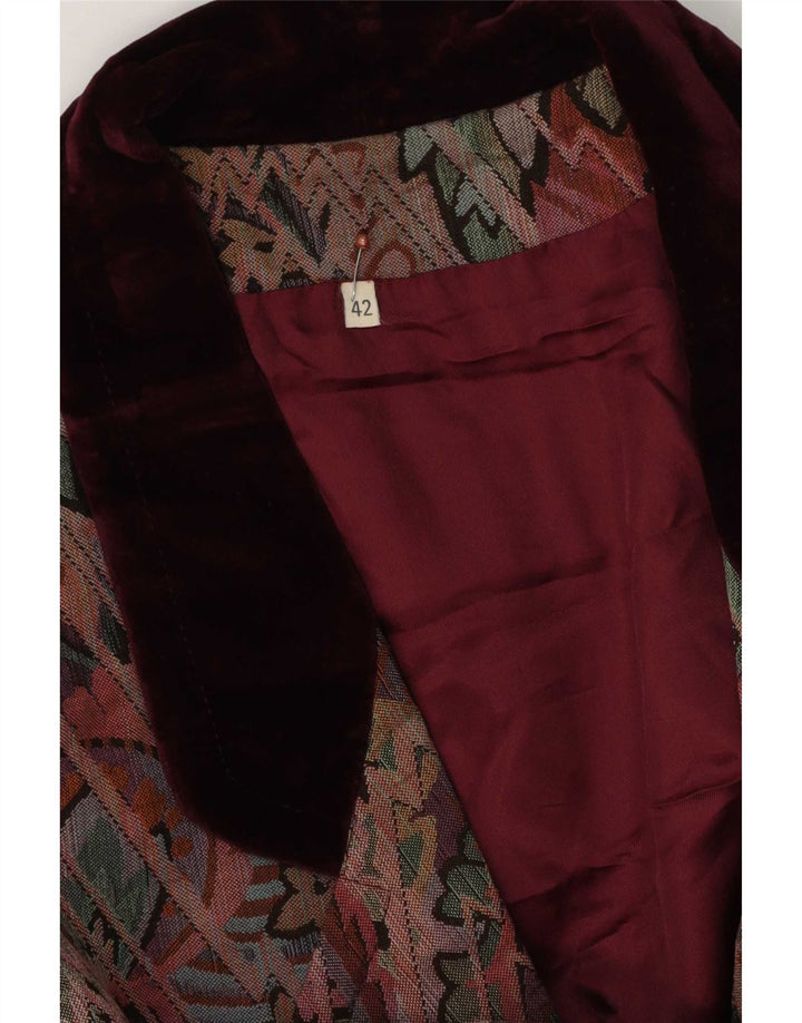 Vintage Damen Blazer mit abstraktem Muster und 2 Knöpfen, EU 42, großes Burgunderrot