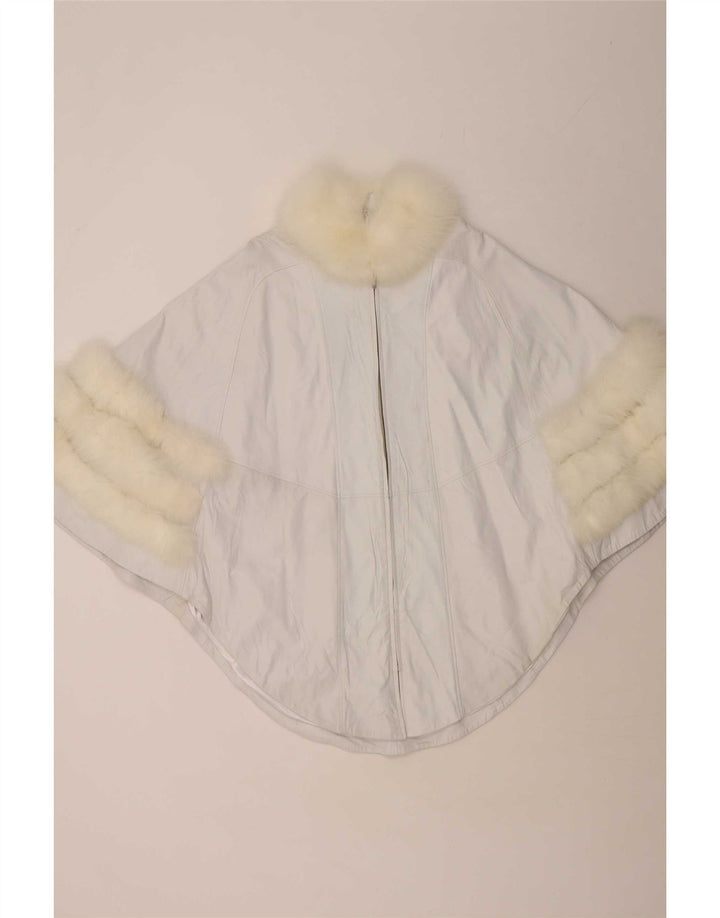 Vintage Damen Poncho Ledermantel UK 18 XL Weiß