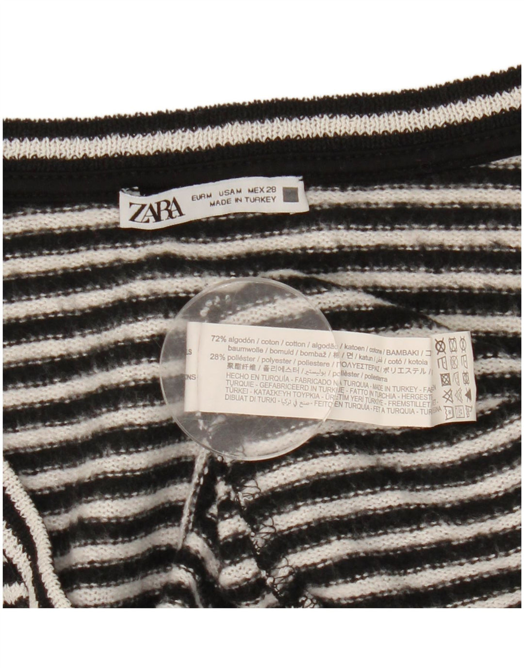 Zara Damen Top Langarm UK 14 Mittelschwarz gestreift Baumwolle