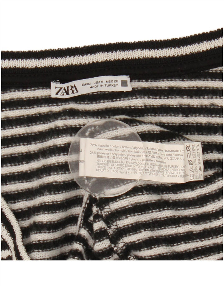Zara Damen Top Langarm UK 14 Mittelschwarz gestreift Baumwolle