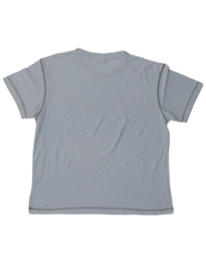 ASICS Damen Grafik-T-Shirt-Oberteil UK 14 Mittelblaue Nadelstreifen-Baumwolle