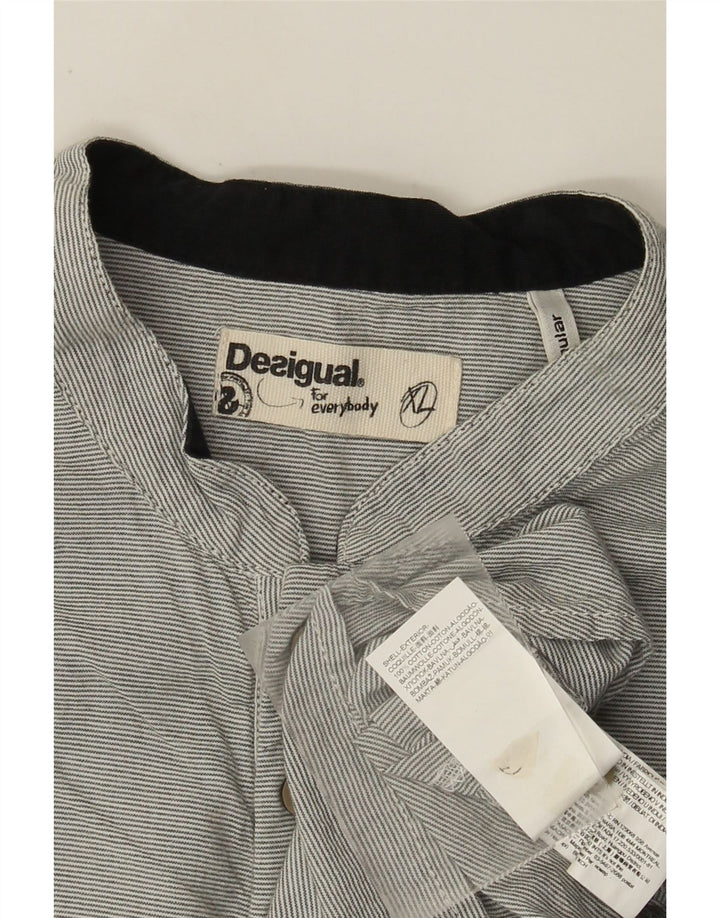 Desigual Herren-Pulloverhemd mit normaler Passform, XL, graue Nadelstreifen-Baumwolle
