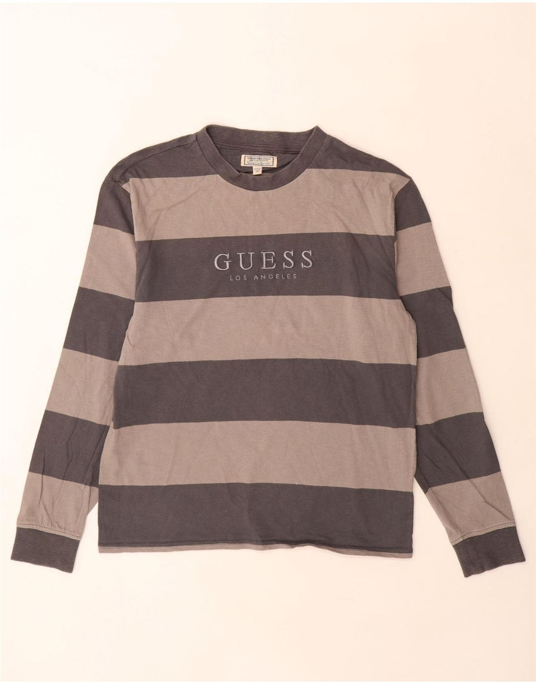 Guess Herren Grafik-Oberteil, langärmelig, mittelgrau, gestreift, Baumwolle