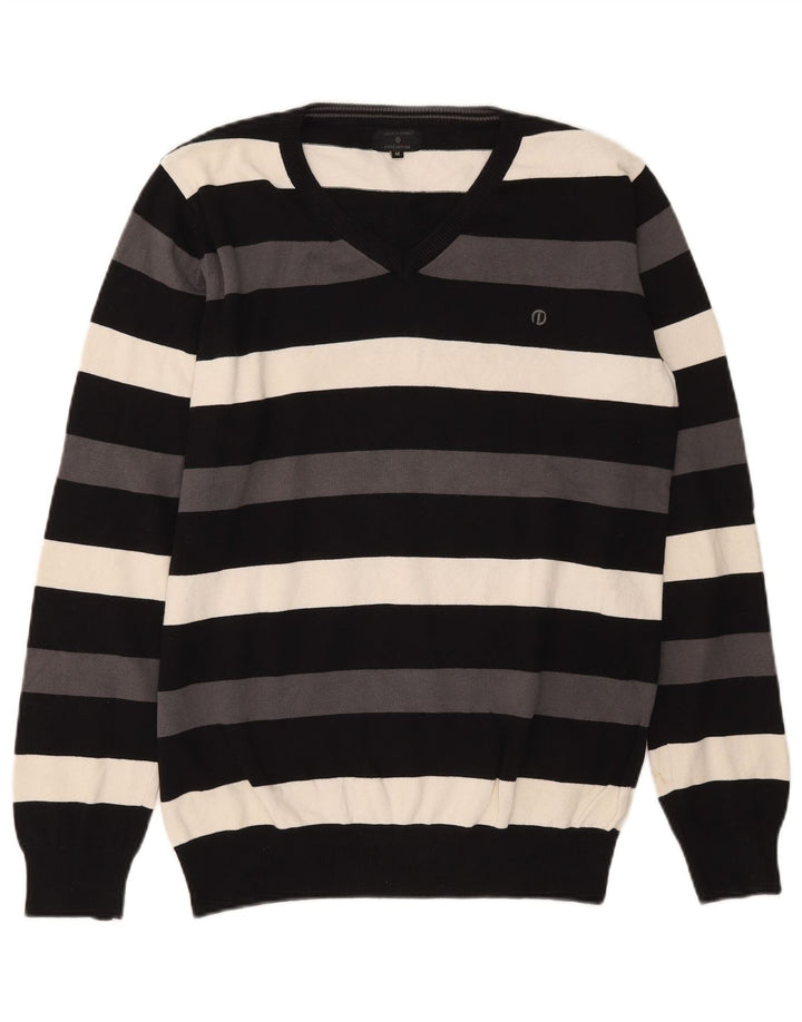 Jack & Jones Herren-Pullover mit V-Ausschnitt, mittelschwarz gestreift