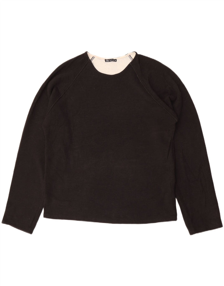 Zara Damen Übergroßer Sweatshirt-Pullover UK 16 Large Schwarz Polyester
