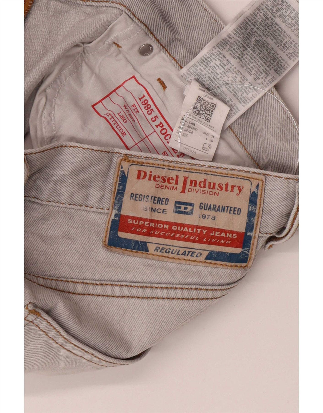 Diesel Herren Straight Jeans W31 L30 Graue Baumwolle