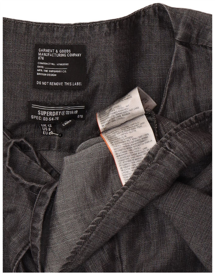 Superdry Damen Langarm-A-Linien-Kleid UK 12 Mittelgraues Lyocell